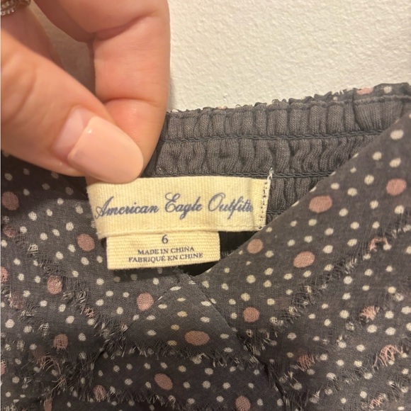 American Eagle Outfitters Grey Polka Dot Mini Dress with Spaghetti Straps - Picture 3 of 5